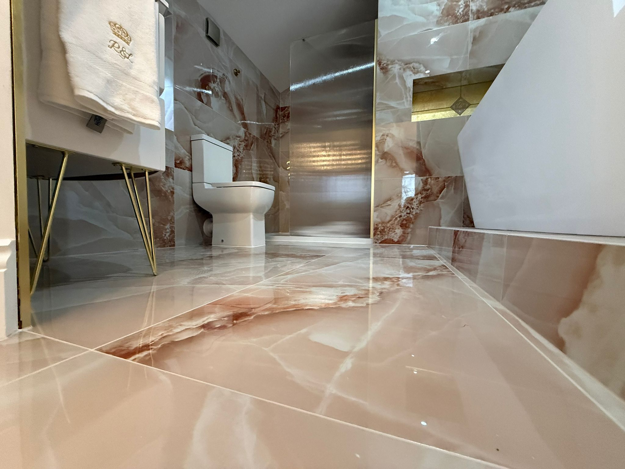 Close-up of new fixtures and tiling